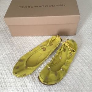 Georgina Goodman yellow/ green suede ballet flats with gold polka dots. Sz 36.